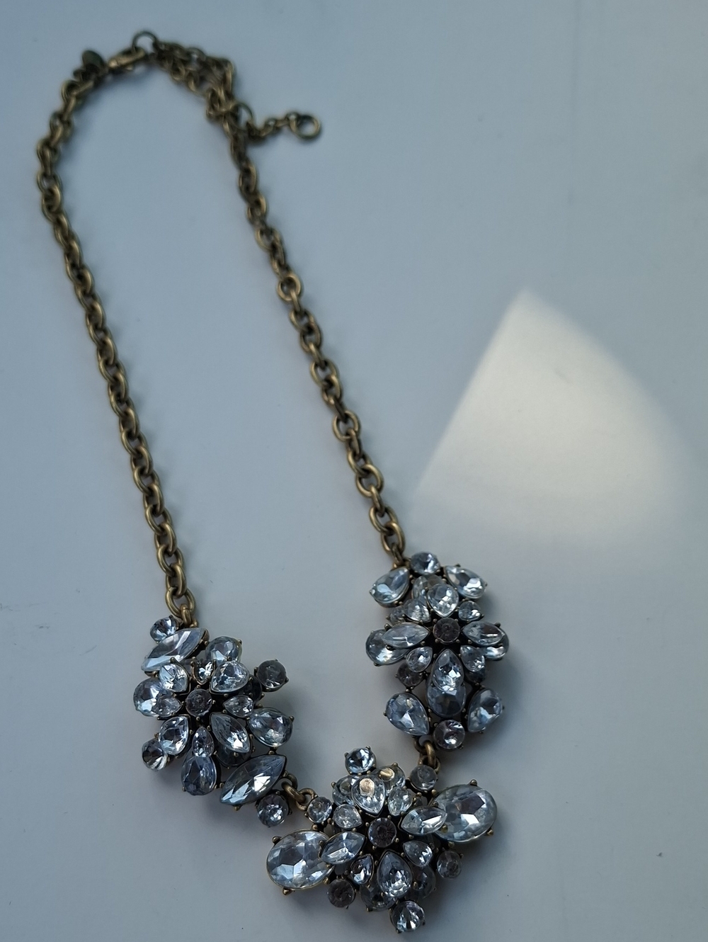 J. Crew Clear Crystal Floral Cluster Statement Necklace Gold Tone